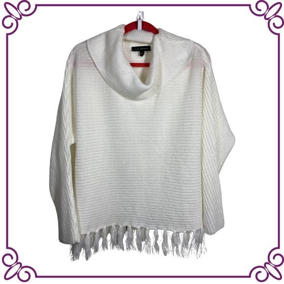 Lane Bryant White Cowl Neck Relaxed Fit Fringe Sweater Size 14/16 - Picture 1 of 9